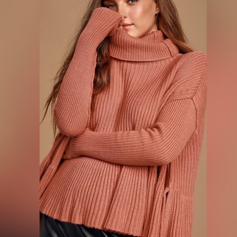 Free People Layer Cake Cowl Neck Peplum Rusty Rose Terracotta Knit Sweater - Picture 12 of 12